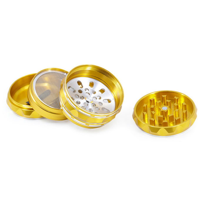 63MM Aluminum Alloy Four-Layer Pointed Pattern Polygonal Herb Grinder-Gold