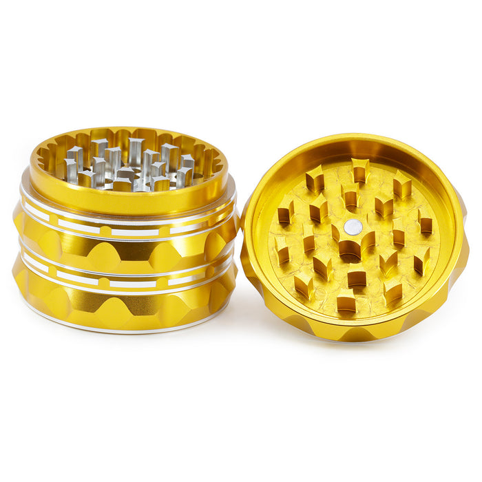 63MM Aluminum Alloy Four-Layer Pointed Pattern Polygonal Herb Grinder-Gold