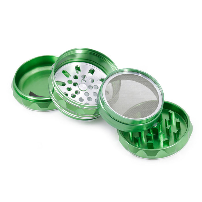 63MM Aluminum Alloy Four-Layer Pointed Pattern Polygonal Herb Grinder-Green