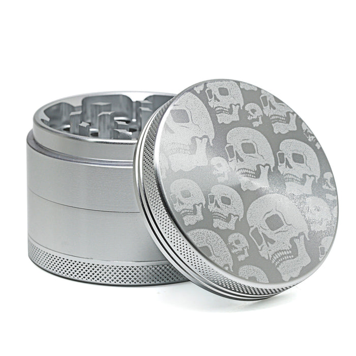 63MM Aluminum Alloy Four-Layer Skull Color Luminous Pattern Herb Grinder-Blue