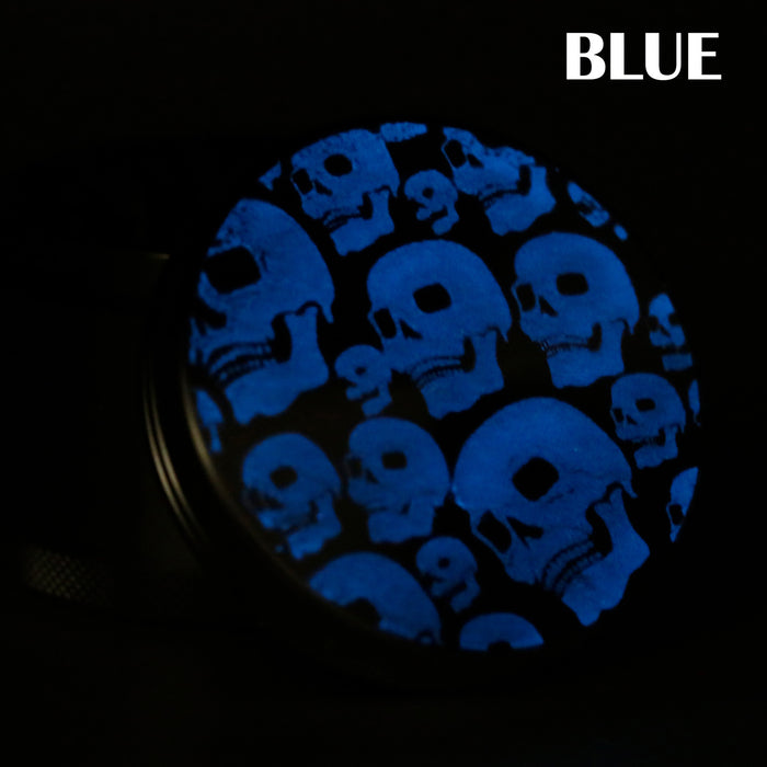 63MM Aluminum Alloy Four-Layer Skull Color Luminous Pattern Herb Grinder-Blue