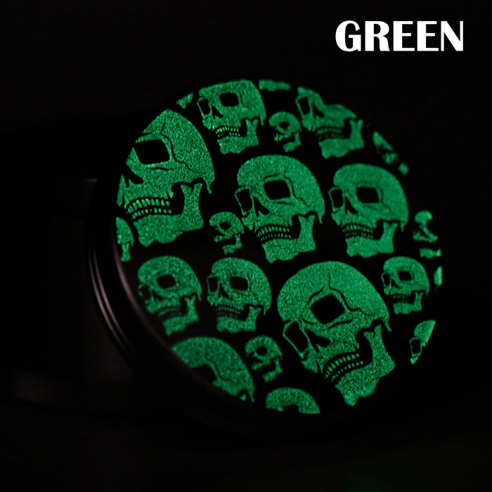 63MM Aluminum Alloy Four-Layer Skull Color Luminous Pattern Herb Grinder-Green