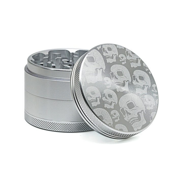 63MM Aluminum Alloy Four-Layer Skull Color Luminous Pattern Herb Grinder-Green