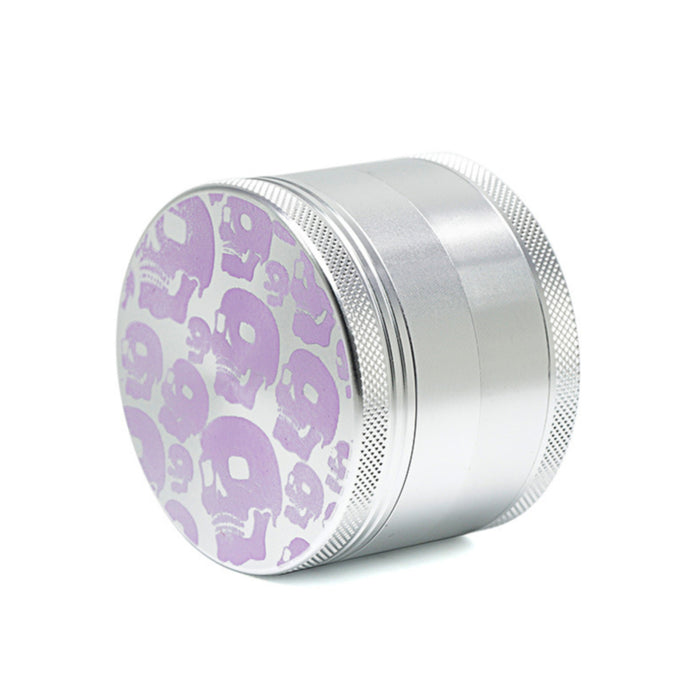 63MM Aluminum Alloy Four-Layer Skull Color Luminous Pattern Herb Grinder-Purple