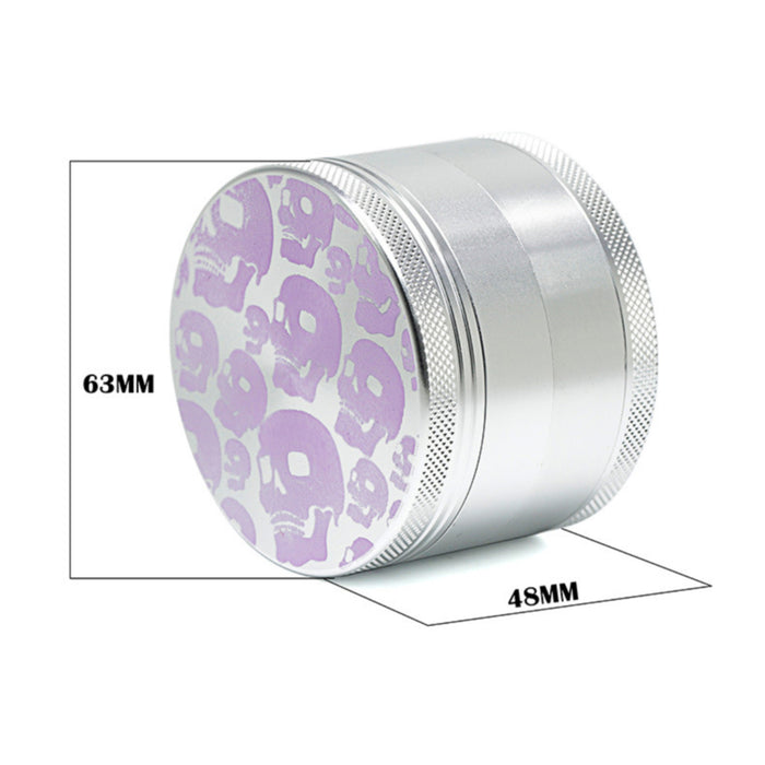63MM Aluminum Alloy Four-Layer Skull Color Luminous Pattern Herb Grinder-Purple
