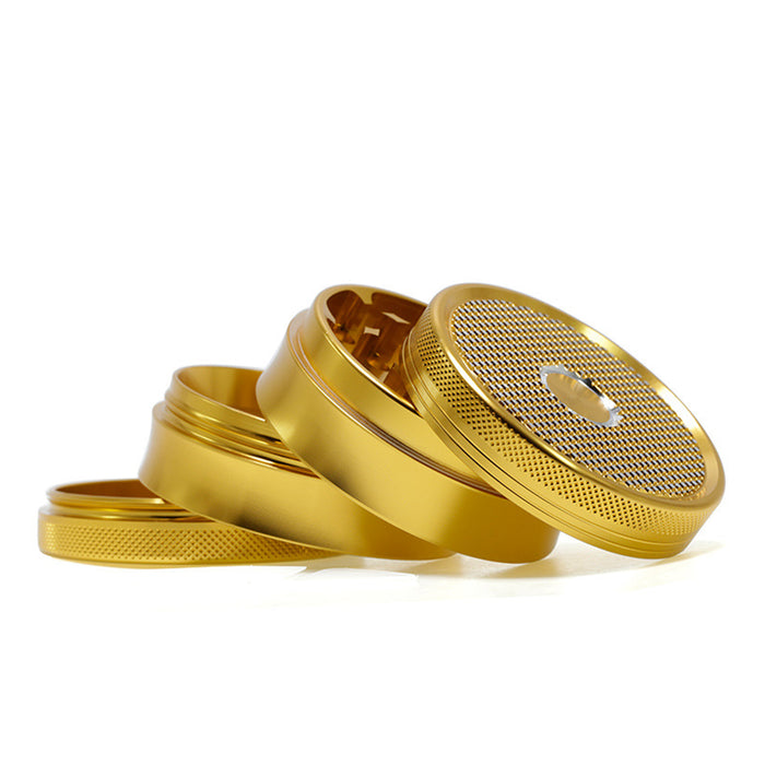 63MM Aluminum Alloy Four-Layer Square Grid Pattern Herb Grinder-Gold