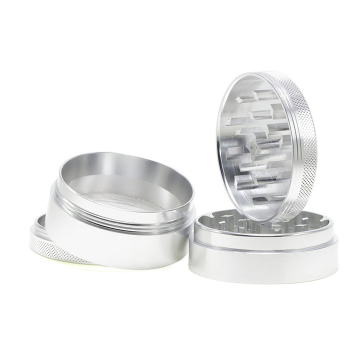 63MM Aluminum Alloy Four-Layer Upper Cover Concave Smoke Grinder-Silver