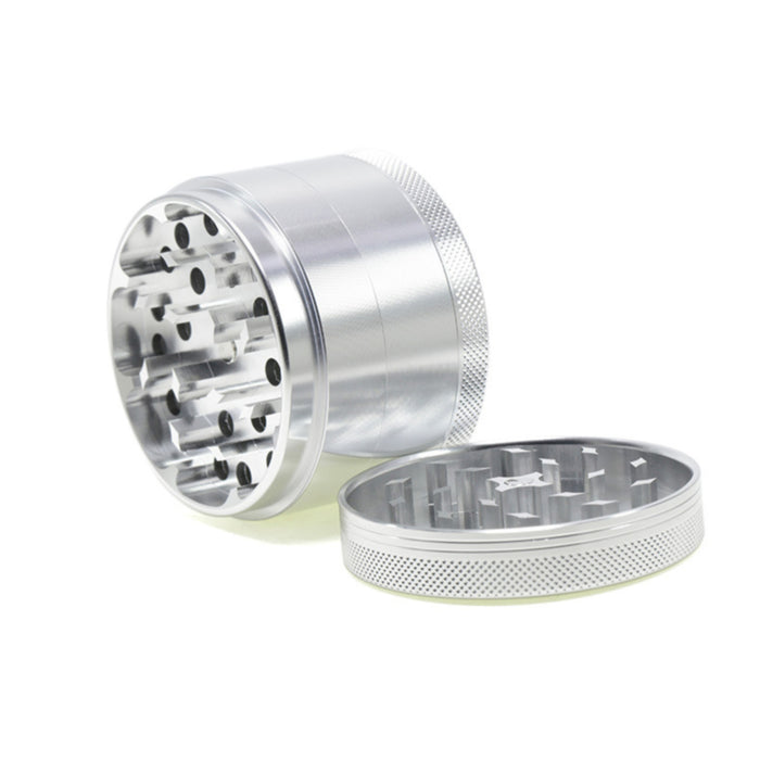 63MM Aluminum Alloy Four-Layer Upper Cover Concave Smoke Grinder-Silver