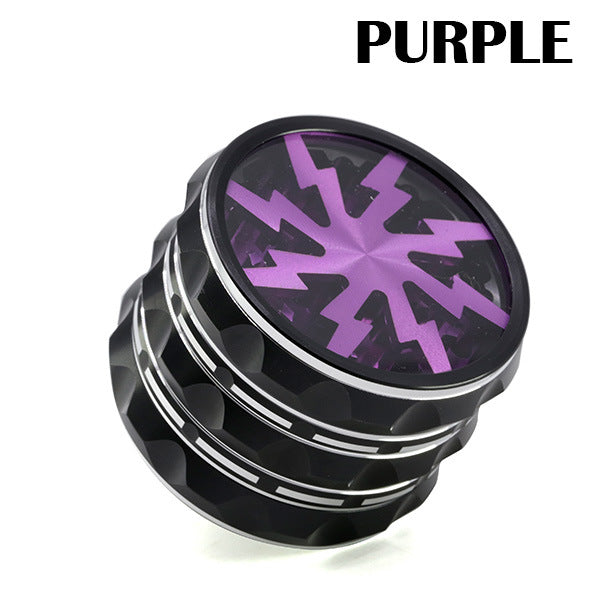 63MM Aluminum Alloy Pointed Pattern Transparent Upper Cover Lightning Chamfer Open Window Herb Grinder-Purple
