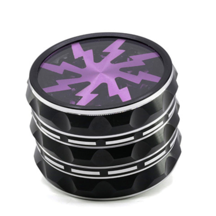 63MM Aluminum Alloy Pointed Pattern Transparent Upper Cover Lightning Chamfer Open Window Herb Grinder-Purple