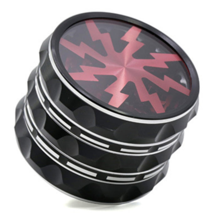 63MM Aluminum Alloy Pointed Pattern Transparent Upper Cover Lightning Chamfer Open Window Herb Grinder-Red