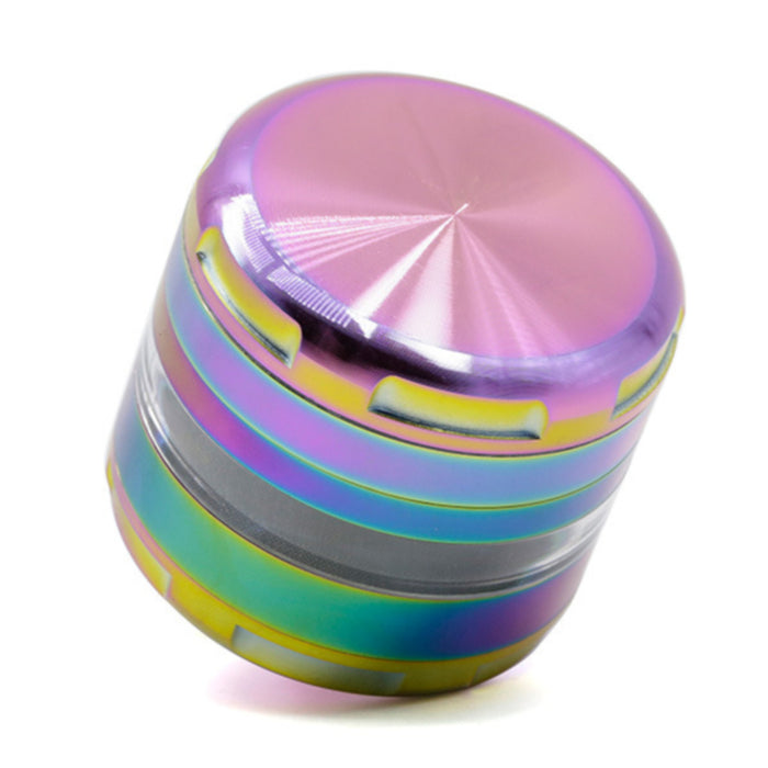 63MM Colorful Zinc Alloy Four-Layer Round Chamfered Transparent Window Ice Blue Herb Grinder