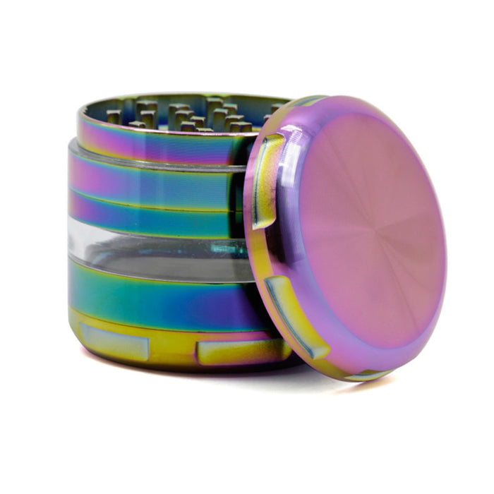 63MM Colorful Zinc Alloy Four-Layer Round Chamfered Transparent Window Ice Blue Herb Grinder