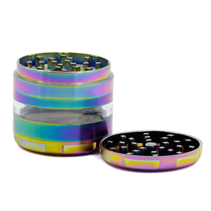 63MM Colorful Zinc Alloy Four-Layer Round Chamfered Transparent Window Ice Blue Herb Grinder