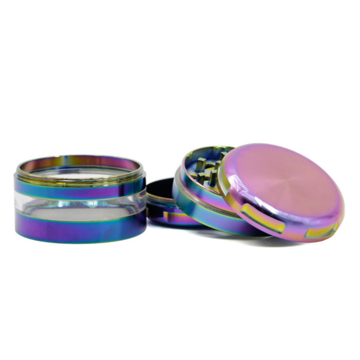 63MM Colorful Zinc Alloy Four-Layer Round Chamfered Transparent Window Ice Blue Herb Grinder