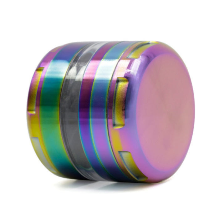 63MM Colorful Zinc Alloy Four-Layer Round Chamfered Transparent Window Ice Blue Herb Grinder