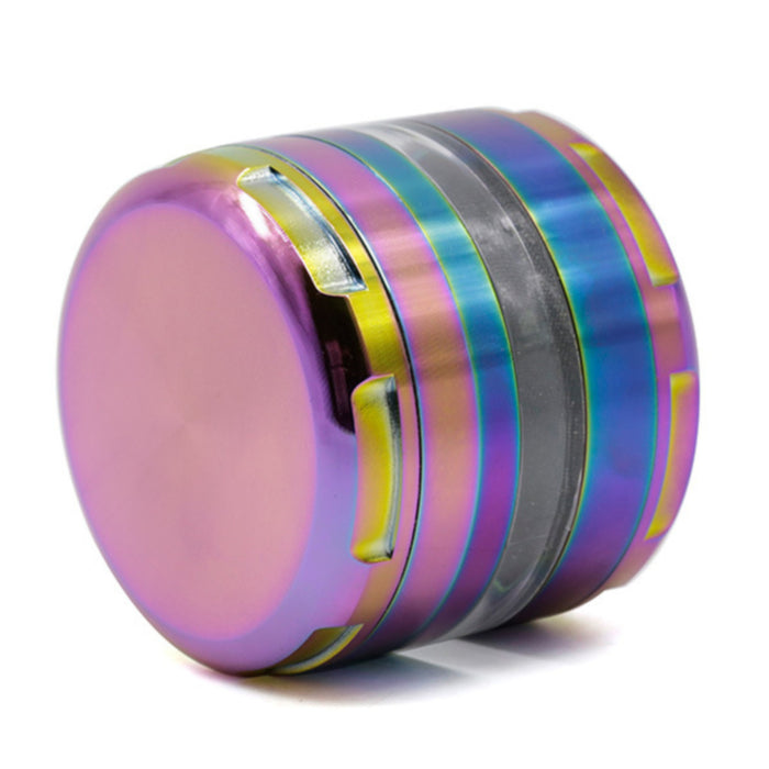 63MM Colorful Zinc Alloy Four-Layer Round Chamfered Transparent Window Ice Blue Herb Grinder