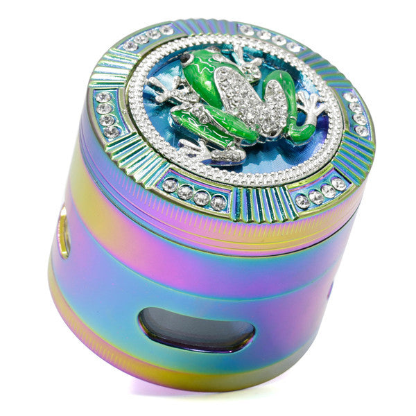 63MM Colorful Zinc Alloy Four-layer Diamond-Encrusted Side   Window Herb Grinder-Frog
