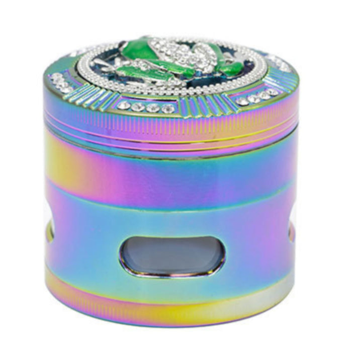 63MM Colorful Zinc Alloy Four-layer Diamond-Encrusted Side   Window Herb Grinder-Frog