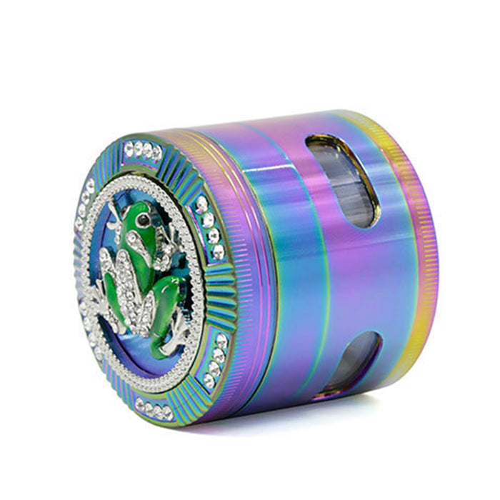 63MM Colorful Zinc Alloy Four-layer Diamond-Encrusted Side   Window Herb Grinder-Frog