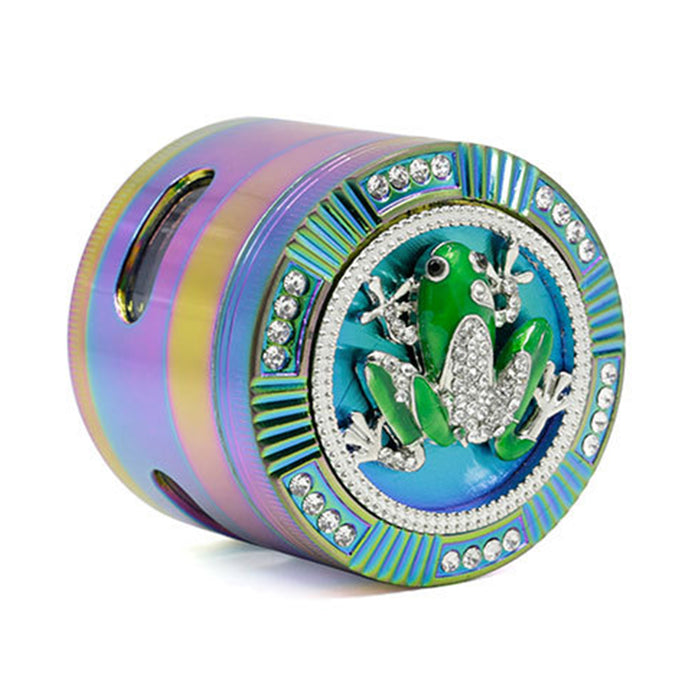 63MM Colorful Zinc Alloy Four-layer Diamond-Encrusted Side   Window Herb Grinder-Frog