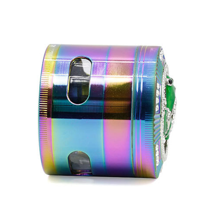 63MM Colorful Zinc Alloy Four-layer Diamond-Encrusted Side   Window Herb Grinder-Frog