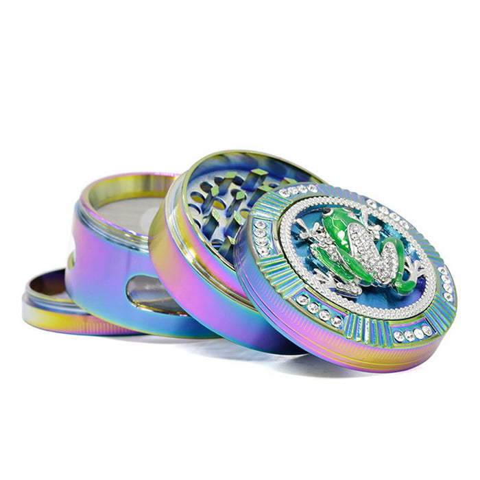 63MM Colorful Zinc Alloy Four-layer Diamond-Encrusted Side   Window Herb Grinder-Frog