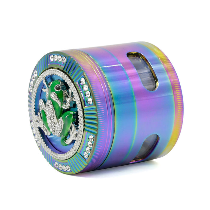 63MM Colorful Zinc Alloy Four-layer Diamond-Encrusted Side   Window Herb Grinder-Frog