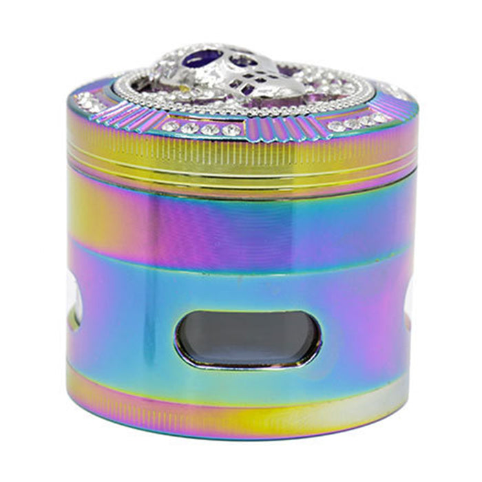 63MM Colorful Zinc Alloy Four-layer Diamond-Encrusted Side   Window Herb Grinder-Skull