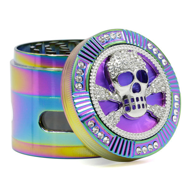 63MM Colorful Zinc Alloy Four-layer Diamond-Encrusted Side   Window Herb Grinder-Skull