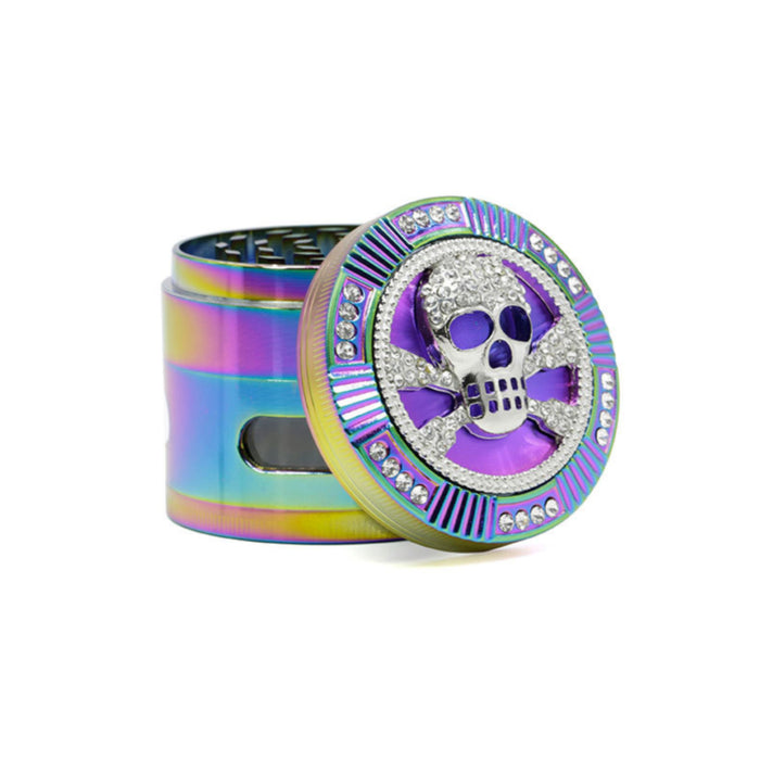 63MM Colorful Zinc Alloy Four-layer Diamond-Encrusted Side   Window Herb Grinder-Skull