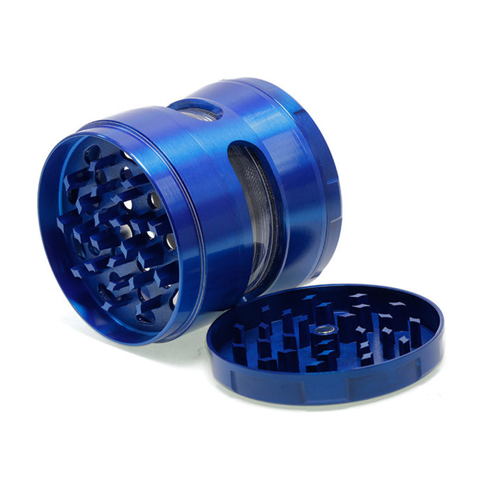 63MM Double Chamfered Waist Open Window Herb Grinder-Blue