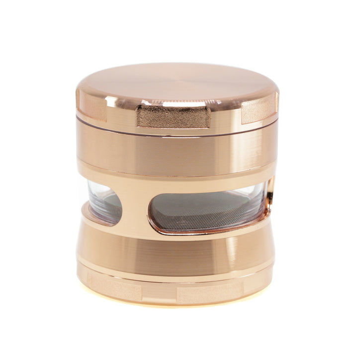 63MM Double Chamfered Waist Open Window Herb Grinder-Rose Gold