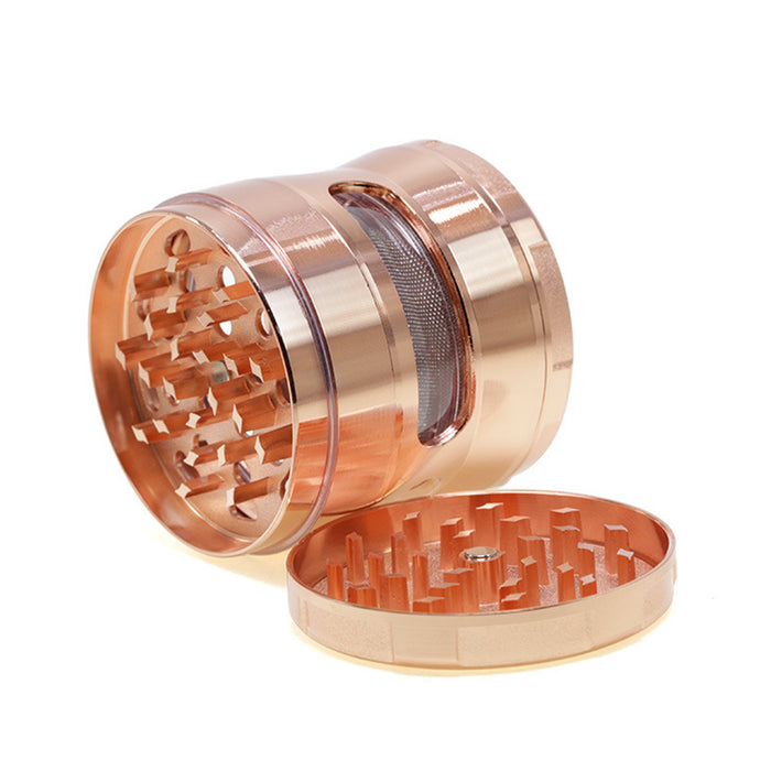 63MM Double Chamfered Waist Open Window Herb Grinder-Rose Gold