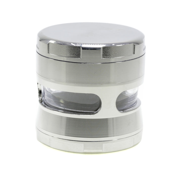 63MM Double Chamfered Waist Open Window Herb Grinder-Silver