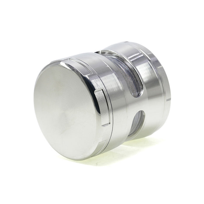 63MM Double Chamfered Waist Open Window Herb Grinder-Silver