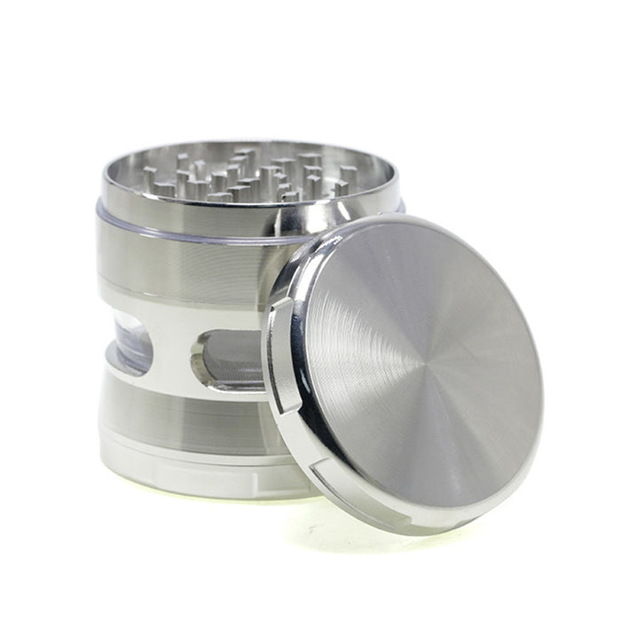 63MM Double Chamfered Waist Open Window Herb Grinder-Silver