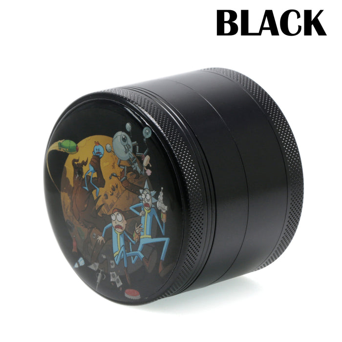 63MM Four-Layer Aluminum Alloy Cartoon Animation Pattern Weed Grinder-Black