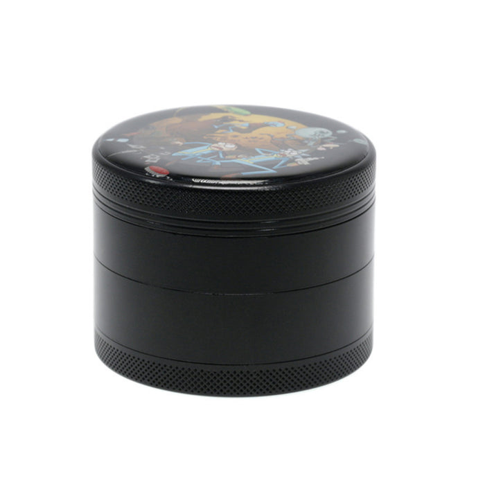 63MM Four-Layer Aluminum Alloy Cartoon Animation Pattern  Grinder-Black
