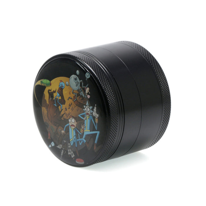 63MM Four-Layer Aluminum Alloy Cartoon Animation Pattern Weed Grinder-Black