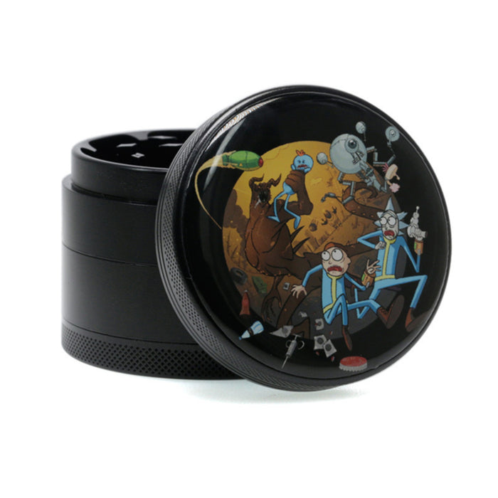 63MM Four-Layer Aluminum Alloy Cartoon Animation Pattern  Grinder-Black
