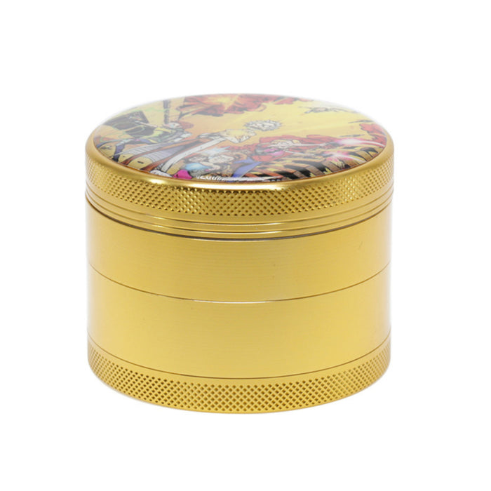 63MM Four-Layer Aluminum Alloy Cartoon Animation Pattern Grinder-Gold