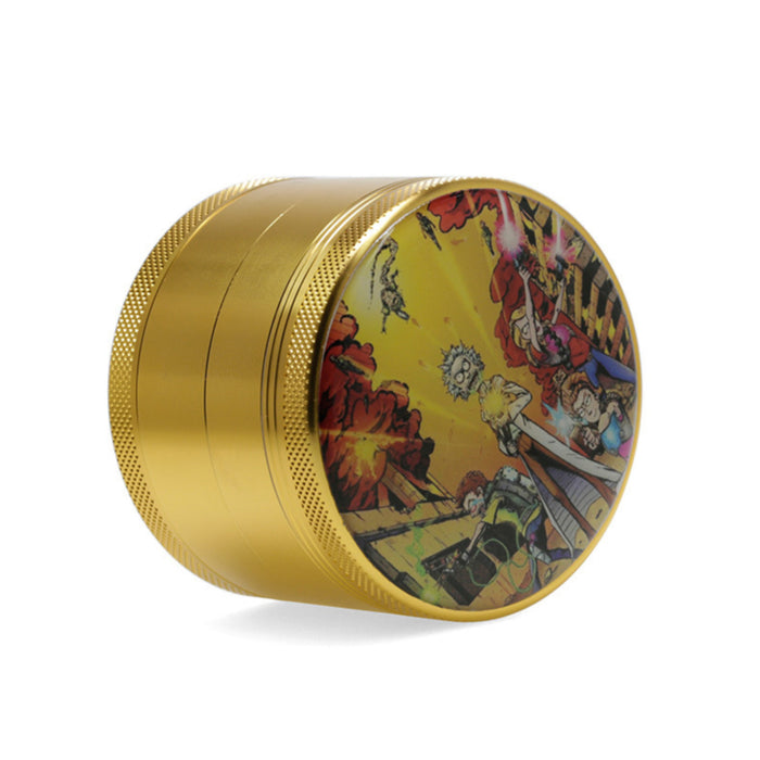 63MM Four-Layer Aluminum Alloy Cartoon Animation Pattern Grinder-Gold