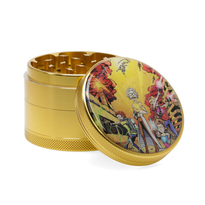 63MM Four-Layer Aluminum Alloy Cartoon Animation Pattern Grinder-Gold