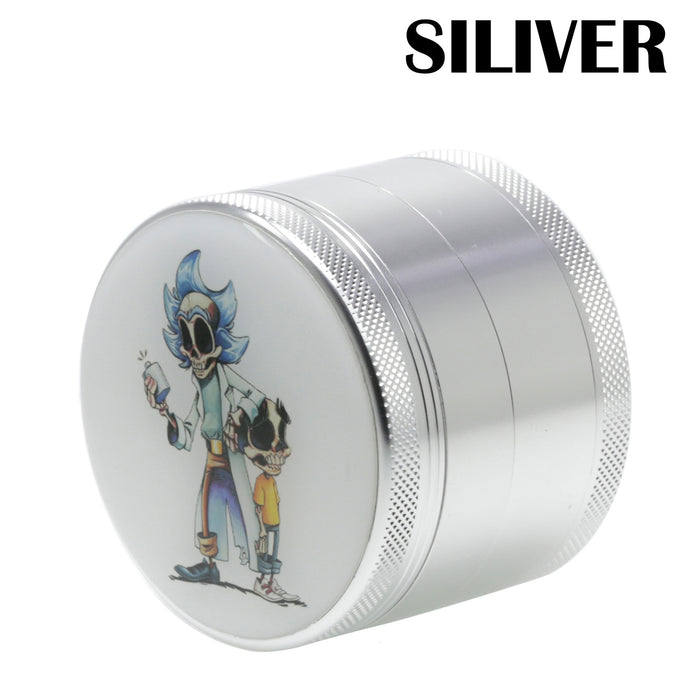 63MM Four-Layer Aluminum Alloy Cartoon Animation Pattern  Grinder-Silver