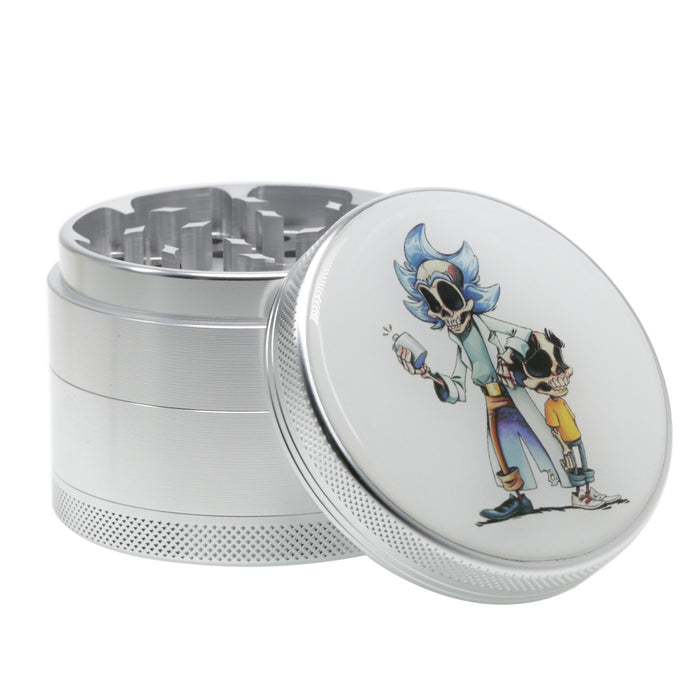 63MM Four-Layer Aluminum Alloy Cartoon Animation Pattern  Grinder-Silver
