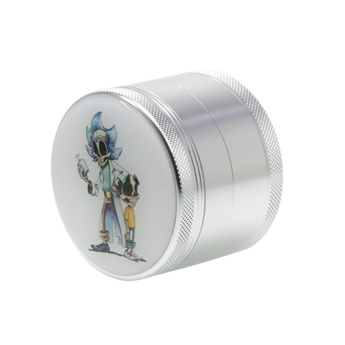 63MM Four-Layer Aluminum Alloy Cartoon Animation Pattern  Grinder-Silver