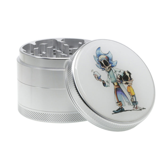 63MM Four-Layer Aluminum Alloy Cartoon Animation Pattern  Grinder-Silver