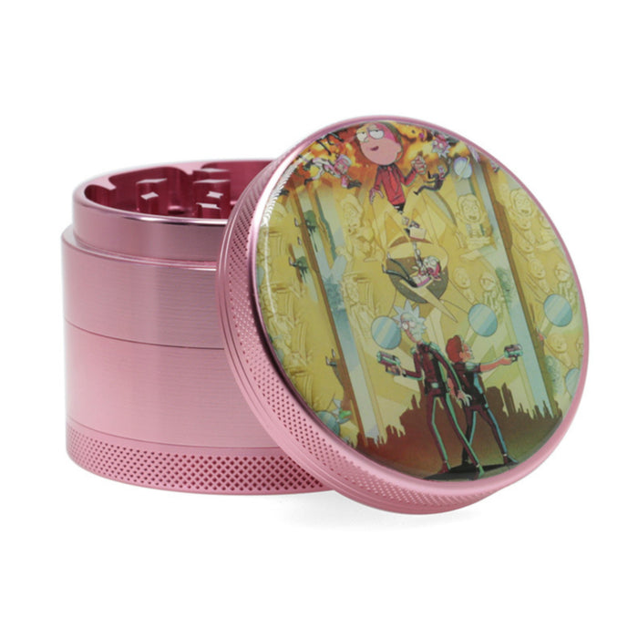 63MM Four-Layer Aluminum Alloy Cartoon Animation Pattern Weed Grinder-Pink