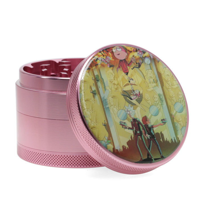 63MM Four-Layer Aluminum Alloy Cartoon Animation Pattern Weed Grinder-Pink